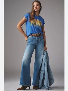 MOTHER The Hustler Roller Sneak Patch Pocket High-Rise Wide-Leg Jeans New!